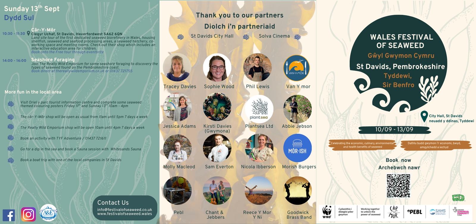 Wales Festival of Seaweed leaflet — Sunday events, things to do in the local area, and thank yous to the festival partners and contributors